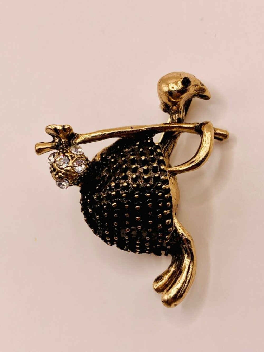 Gold-Tone Turtle Brooch Pin Rhinestone Accents & Textured Detailing -50B